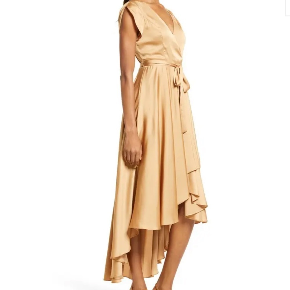 Lulus Fallen For You Champagne Gold Satin High-Low Maci Dress - Picture 2 of 11